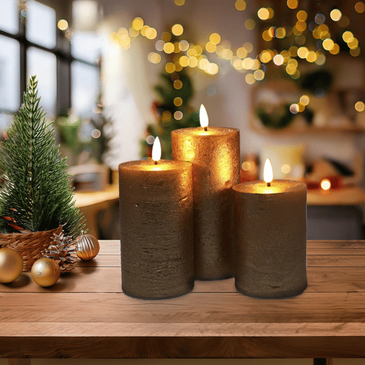 Conjunto de 3 velas LED de superfície rústica Well Home