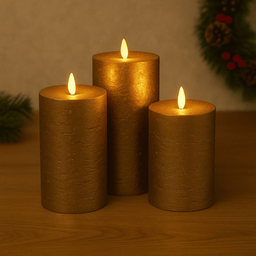 Conjunto de 3 velas LED de superfície rústica Well Home