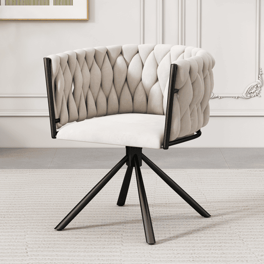 Cadeira de jantar individual - Poltrona luxuosa clara, com base de metal - Bege