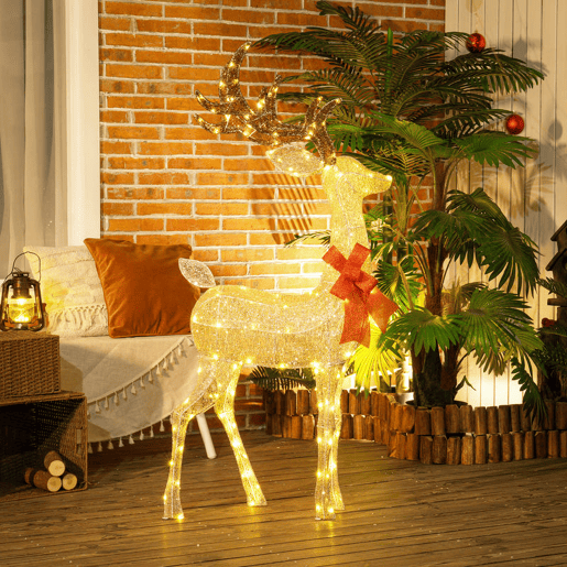 Outsunny Reno Luminoso de Natal Decoração de Natal com 137 LEDs Branco Quente Iluminação Natalícia para Interior Exterior e Jardim 66x25x135 cm Dourado Outsunny Reno Luminoso de Natal Decoração de Natal com 137 LEDs Branco Quente Iluminação Natalícia para Interior Exterior e Jardim 66x25x135 cm Dourado