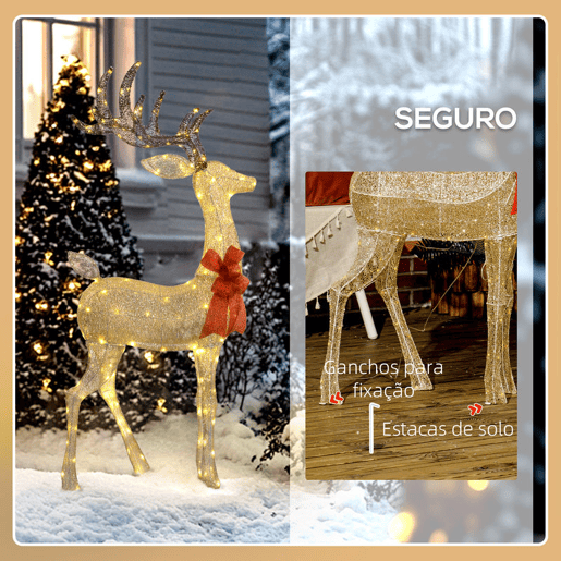 Outsunny Reno Luminoso de Natal Decoração de Natal com 137 LEDs Branco Quente Iluminação Natalícia para Interior Exterior e Jardim 66x25x135 cm Dourado Outsunny Reno Luminoso de Natal Decoração de Natal com 137 LEDs Branco Quente Iluminação Natalícia para Interior Exterior e Jardim 66x25x135 cm Dourado
