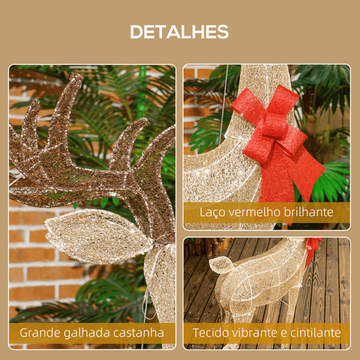 Outsunny Reno Luminoso de Natal Decoração de Natal com 137 LEDs Branco Quente Iluminação Natalícia para Interior Exterior e Jardim 66x25x135 cm Dourado Outsunny Reno Luminoso de Natal Decoração de Natal com 137 LEDs Branco Quente Iluminação Natalícia para Interior Exterior e Jardim 66x25x135 cm Dourado