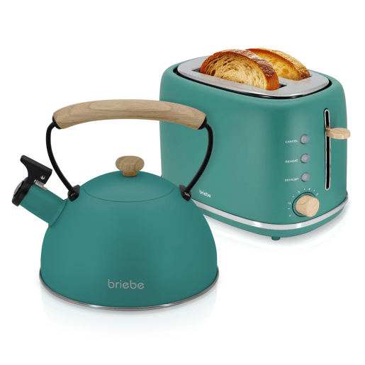 Briebe SKT1177GRE Nordic Tostapane a Fessura Larga a 2 Fette+ Chaleira de Indução com Apito, 2,3 L, 870, Verde