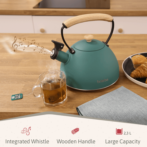 Briebe SKT1177GRE Nordic Tostapane a Fessura Larga a 2 Fette+ Chaleira de Indução com Apito, 2,3 L, 870, Verde