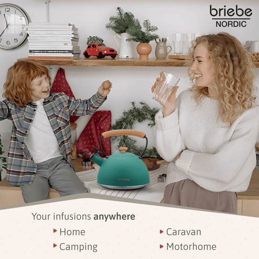 Briebe SKT1177GRE Nordic Tostapane a Fessura Larga a 2 Fette+ Chaleira de Indução com Apito, 2,3 L, 870, Verde