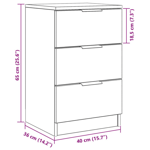 Lote de 2 Mesa De Cabeceira - Mesinha De Cabeceira Carvalho preto 40 x 65 x 65 cm
