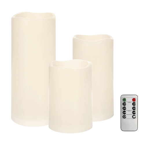 Conjunto de 3 velas cintilantes de tamanhos diferentes, controle remoto