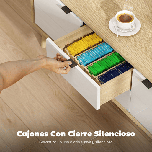 HOMCOM Móvel de TV Moderno de 2 Portas Móvel TV para Sala com 2 Gavetas Orifícios Passa-Cabos Prateleiras Removíveis e Ajustáveis para Televisão 55 Polegadas 120x35x50 cm Branco Brilho e Carvalho