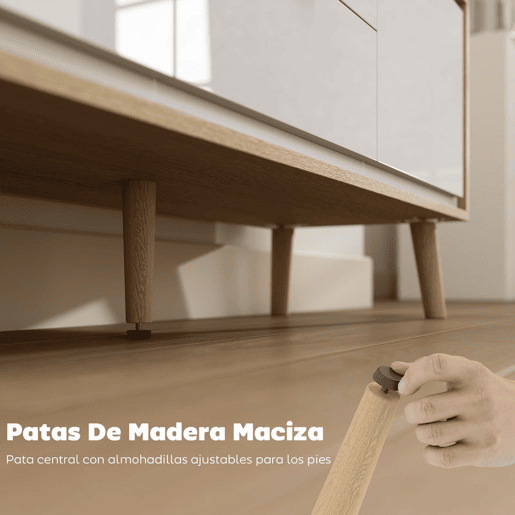 HOMCOM Móvel de TV Moderno de 2 Portas Móvel TV para Sala com 2 Gavetas Orifícios Passa-Cabos Prateleiras Removíveis e Ajustáveis para Televisão 55 Polegadas 120x35x50 cm Branco Brilho e Carvalho