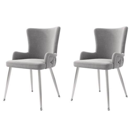 Cadeira de jantar de veludo 2er Set - luxuosa com quatro pernas metálicas prateadas - Cinza Cadeira de jantar de veludo 2er Set - luxuosa com quatro pernas metálicas prateadas - Cinza