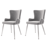 Cadeira de jantar de veludo 2er Set - luxuosa com quatro pernas metálicas prateadas - Cinza