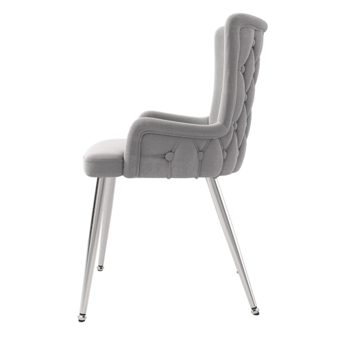 Cadeira de jantar de veludo 2er Set - luxuosa com quatro pernas metálicas prateadas - Cinza Cadeira de jantar de veludo 2er Set - luxuosa com quatro pernas metálicas prateadas - Cinza