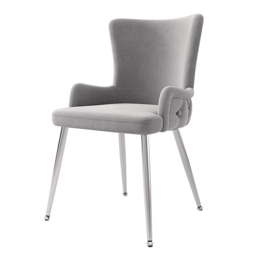 Cadeira de jantar de veludo 2er Set - luxuosa com quatro pernas metálicas prateadas - Cinza Cadeira de jantar de veludo 2er Set - luxuosa com quatro pernas metálicas prateadas - Cinza