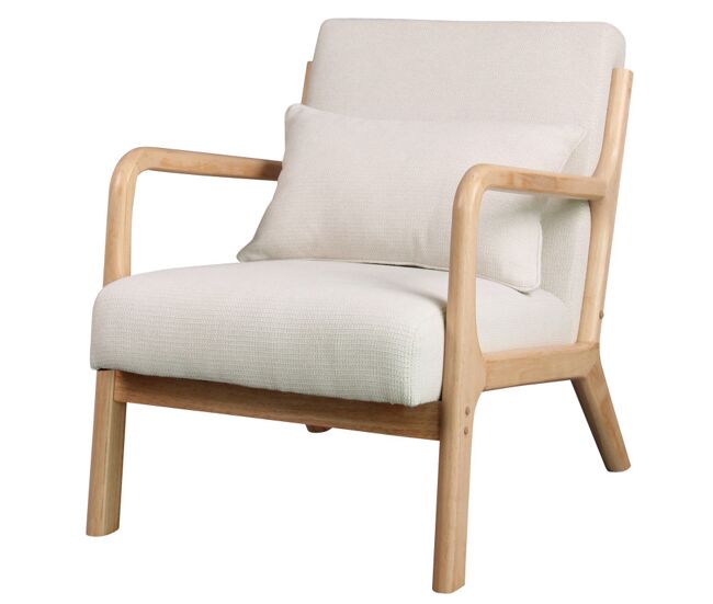 Sillón en tejido ecru y madera natural
