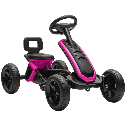 AIYAPLAY Kart Pedais Kart com Rodas Antiderrapantes de EVA Estrutura Metálica Carga 30 kg para Crianças de 2-5 Anos 85,5x49x57 cm Rosa