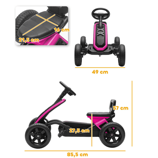 AIYAPLAY Kart Pedais Kart com Rodas Antiderrapantes de EVA Estrutura Metálica Carga 30 kg para Crianças de 2-5 Anos 85,5x49x57 cm Rosa