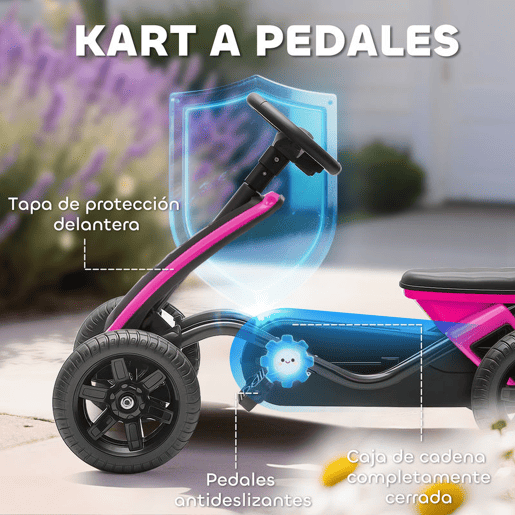 AIYAPLAY Kart Pedais Kart com Rodas Antiderrapantes de EVA Estrutura Metálica Carga 30 kg para Crianças de 2-5 Anos 85,5x49x57 cm Rosa