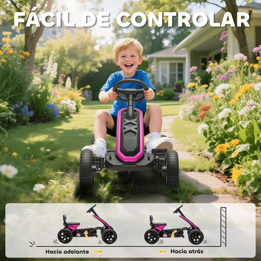 AIYAPLAY Kart Pedais Kart com Rodas Antiderrapantes de EVA Estrutura Metálica Carga 30 kg para Crianças de 2-5 Anos 85,5x49x57 cm Rosa