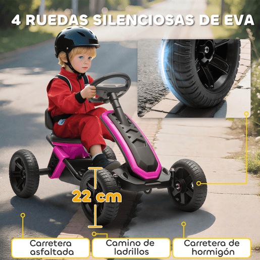 AIYAPLAY Kart Pedais Kart com Rodas Antiderrapantes de EVA Estrutura Metálica Carga 30 kg para Crianças de 2-5 Anos 85,5x49x57 cm Rosa
