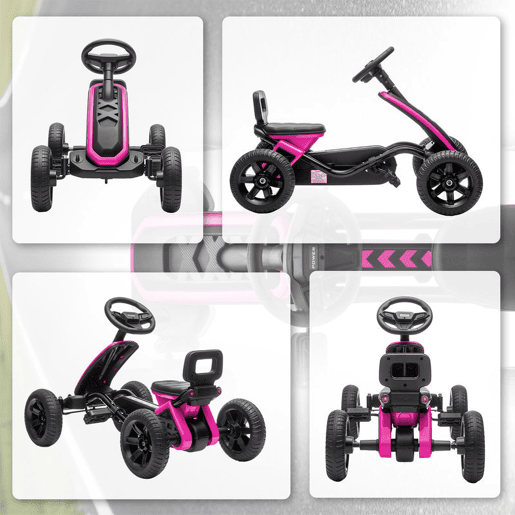 AIYAPLAY Kart Pedais Kart com Rodas Antiderrapantes de EVA Estrutura Metálica Carga 30 kg para Crianças de 2-5 Anos 85,5x49x57 cm Rosa