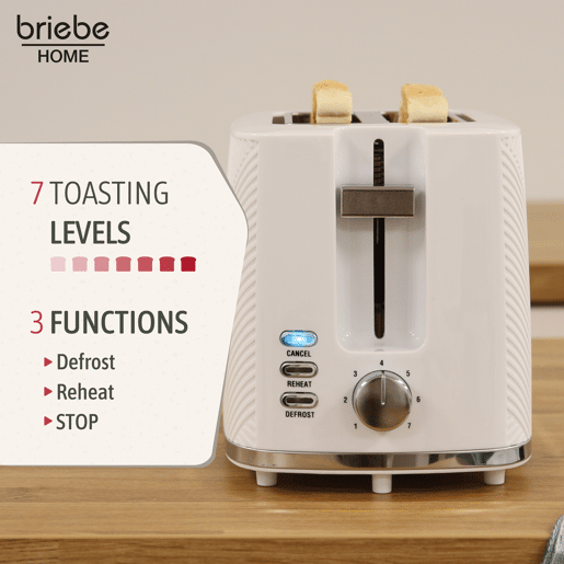 Briebe TA1169WHT Elegance Torradeira Ranhura Larga 2 Fatias, 7 Níveis de tostagem, Grelha de Aquecimento, Descongelação, 870, Branco