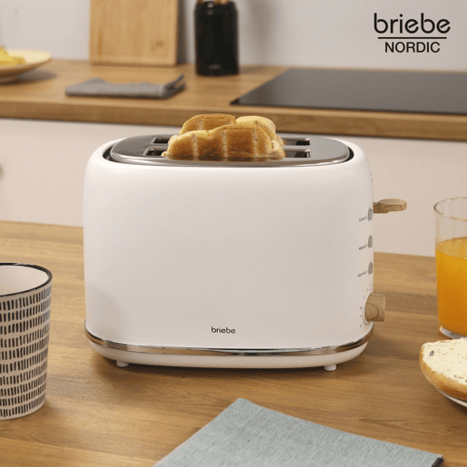 Briebe TA1166WHT Nordic Torradeira Ranhura Larga 2 Fatias, 6 Níveis de tostagem, Grelha de Aquecimento, Descongelação, 870, Branco