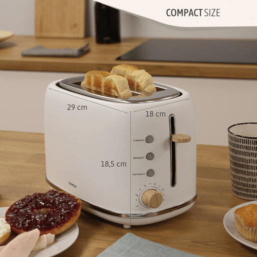 Briebe TA1166WHT Nordic Torradeira Ranhura Larga 2 Fatias, 6 Níveis de tostagem, Grelha de Aquecimento, Descongelação, 870, Branco