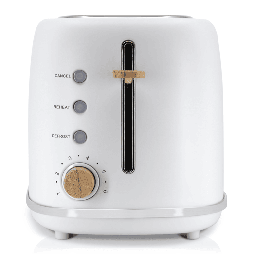 Briebe TA1166WHT Nordic Torradeira Ranhura Larga 2 Fatias, 6 Níveis de tostagem, Grelha de Aquecimento, Descongelação, 870, Branco