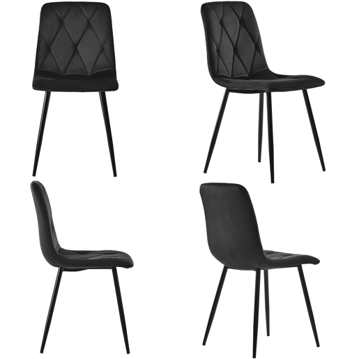 Conjunto de 4 cadeiras de jantar - Polsterstuhl com encosto, veludo Twill, estrutura metálica - Preto