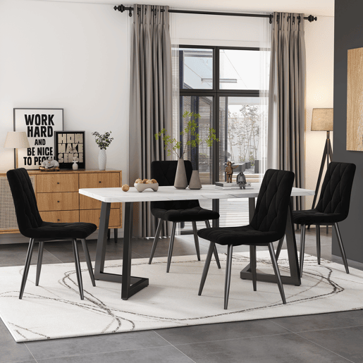 Conjunto de 4 cadeiras de jantar - Polsterstuhl com encosto, veludo Twill, estrutura metálica - Preto