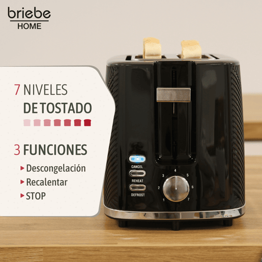 Briebe SKT1170BLK Elegance Conjunto de Torradeira de Pão com Fenda Larga, 2 Fatias + Chaleira Elétrica 1,7L sem Fio, sem BPA, 2200, Preto