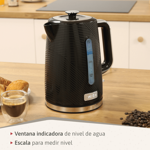 Briebe SKT1170BLK Elegance Conjunto de Torradeira de Pão com Fenda Larga, 2 Fatias + Chaleira Elétrica 1,7L sem Fio, sem BPA, 2200, Preto