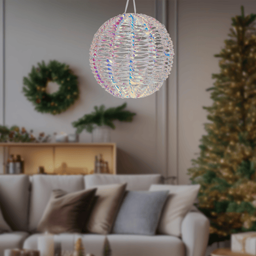 Bola metálica luminosa com 720 micro LEDs, luzes de design torcidas