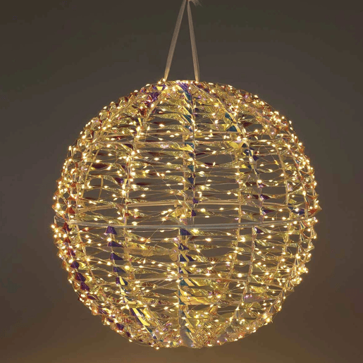 Bola metálica luminosa com 720 micro LEDs, luzes de design torcidas