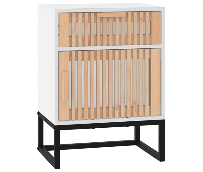 Mesita de noche - mesilla de noche madera y hierro contrachapada blanco 40x30x55,5 cm