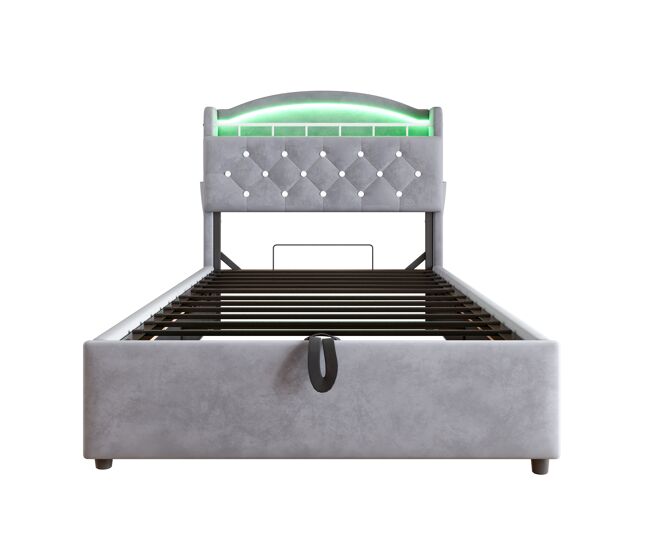 Cama infantil 90x200 - cama multifuncional con almacenamiento, led y usb - gris