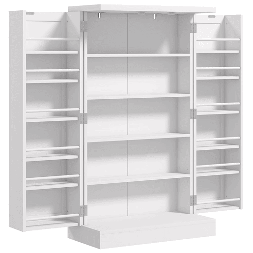 HOMCOM Armário de Cozinha Armário Despensa Cozinha com 2 Portas 16 Prateleiras Aparador Moderno com Prateleiras Ajustáveis para Sala de Jantar Sala 60x30x104 cm Branco