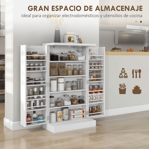 HOMCOM Armário de Cozinha Armário Despensa Cozinha com 2 Portas 16 Prateleiras Aparador Moderno com Prateleiras Ajustáveis para Sala de Jantar Sala 60x30x104 cm Branco