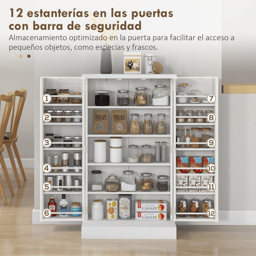HOMCOM Armário de Cozinha Armário Despensa Cozinha com 2 Portas 16 Prateleiras Aparador Moderno com Prateleiras Ajustáveis para Sala de Jantar Sala 60x30x104 cm Branco