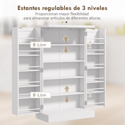 HOMCOM Armário de Cozinha Armário Despensa Cozinha com 2 Portas 16 Prateleiras Aparador Moderno com Prateleiras Ajustáveis para Sala de Jantar Sala 60x30x104 cm Branco