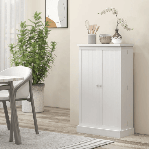 HOMCOM Armário de Cozinha Armário Despensa Cozinha com 2 Portas 16 Prateleiras Aparador Moderno com Prateleiras Ajustáveis para Sala de Jantar Sala 60x30x104 cm Branco