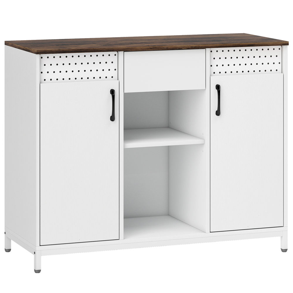 Homcom aparador de 2 puertas con tablero colgante, aparador para salón 100x40x80 cm, con cajón, compartimentos abiertos, estantes ajustables, para
