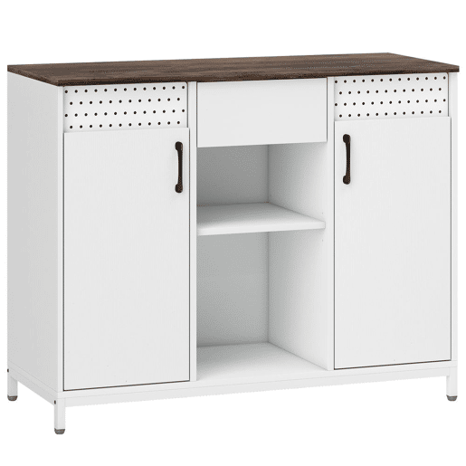 HOMCOM Aparador com 2 Portas e Painel Suspenso, Aparador para Sala de Estar 100x40x80 cm, com Gaveta, Compartimentos Abertos, Prateleiras Ajustáveis, para Cozinha, Entrada, Escritório, Branco