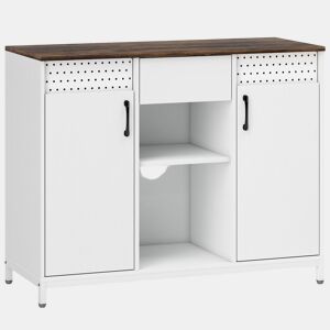 HOMCOM Aparador com 2 Portas e Painel Suspenso, Aparador para Sala de Estar 100x40x80 cm, com Gaveta, Compartimentos Abertos, Prateleiras Ajustáveis, para Cozinha, Entrada, Escritório, Branco