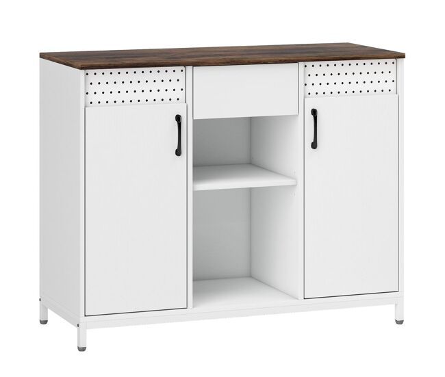 Homcom aparador de 2 puertas con tablero colgante, aparador para salón 100x40x80 cm, con cajón, compartimentos abiertos, estantes ajustables, para