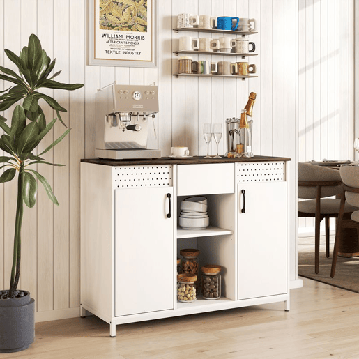 HOMCOM Aparador com 2 Portas e Painel Suspenso, Aparador para Sala de Estar 100x40x80 cm, com Gaveta, Compartimentos Abertos, Prateleiras Ajustáveis, para Cozinha, Entrada, Escritório, Branco