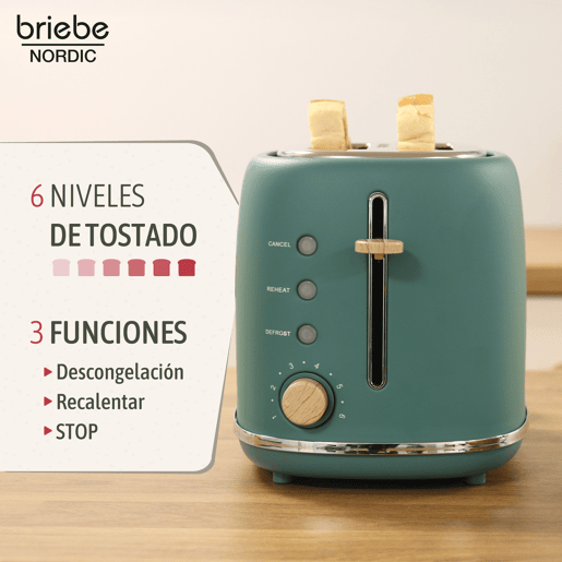 Briebe SKT1167GRE Nordic Conjunto de Torradeira de Pão com Fenda Larga, 2 Fatias + Chaleira Elétrica 1,7L sem Fio, sem BPA, 2200, Verde