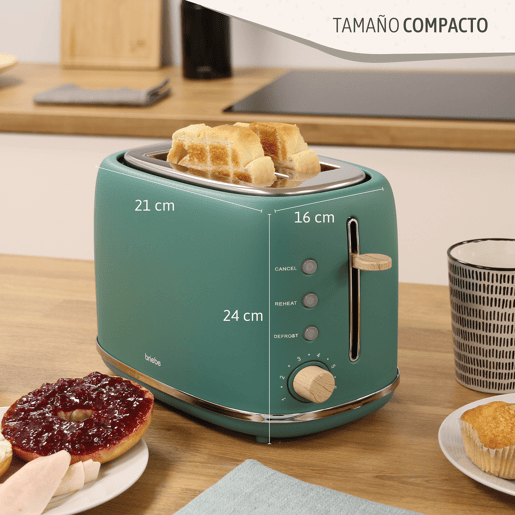 Briebe SKT1167GRE Nordic Conjunto de Torradeira de Pão com Fenda Larga, 2 Fatias + Chaleira Elétrica 1,7L sem Fio, sem BPA, 2200, Verde