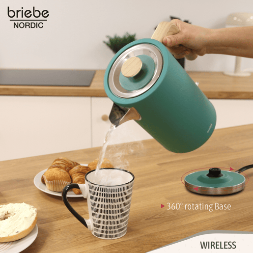 Briebe SKT1167GRE Nordic Conjunto de Torradeira de Pão com Fenda Larga, 2 Fatias + Chaleira Elétrica 1,7L sem Fio, sem BPA, 2200, Verde