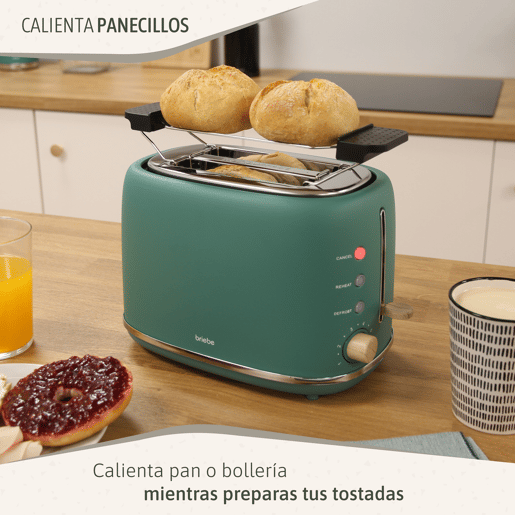 Briebe SKT1167GRE Nordic Conjunto de Torradeira de Pão com Fenda Larga, 2 Fatias + Chaleira Elétrica 1,7L sem Fio, sem BPA, 2200, Verde